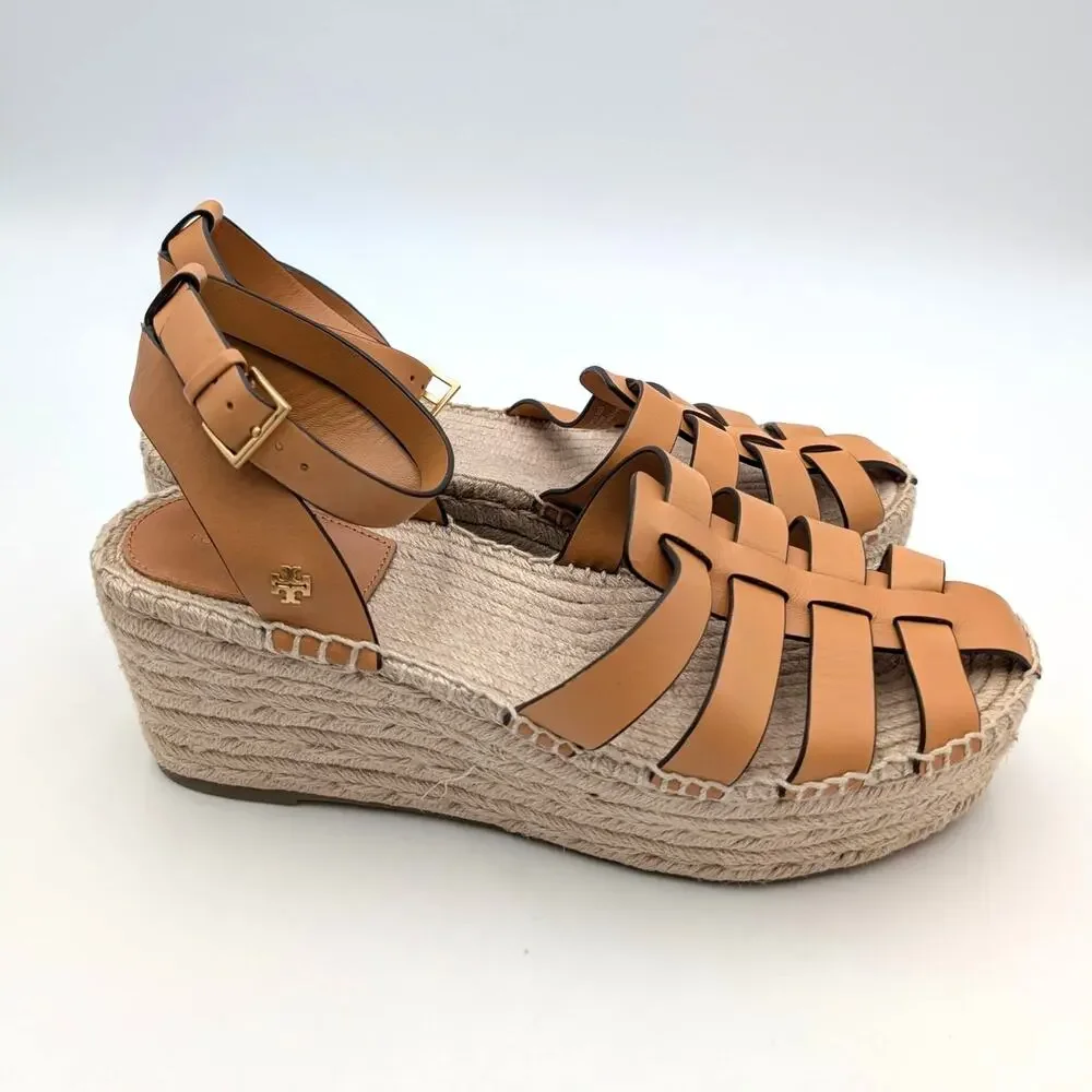 Tory Burch Fisherman Platform Espadrille Sandal Women's Brandy Size US10M EU40.5